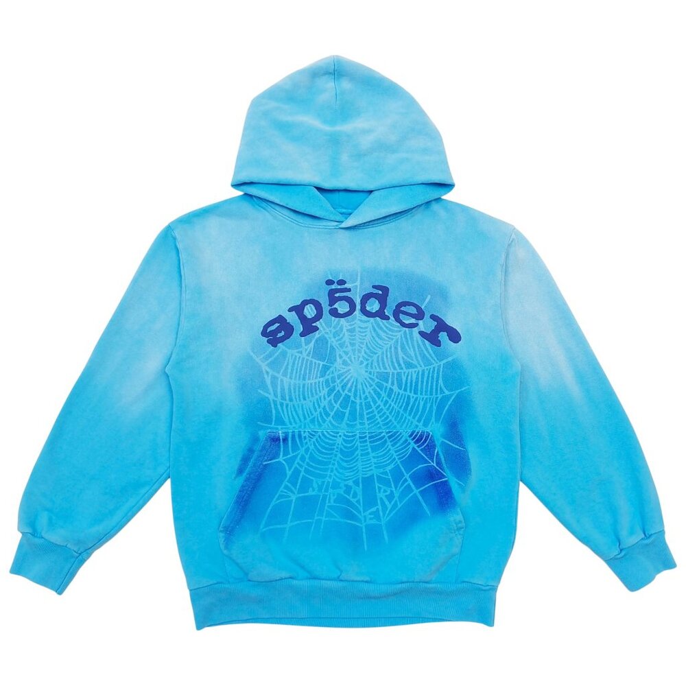 Sp5der OG Web V2 Spray Pullover Hoodie Light Blue | Spider Worldwide